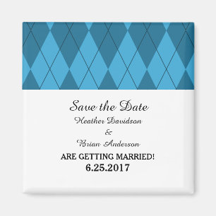 Imán Blue Argyle Save the Date Magnet