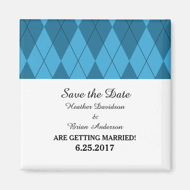 Imán Blue Argyle Save the Date Magnet (Frente)