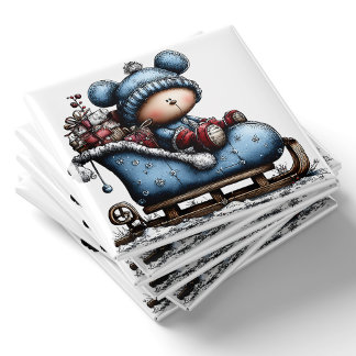 Imán Blue Bear Santa Sled Christmas Magnet