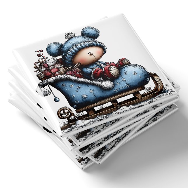 Imán Blue Bear Santa Sled Christmas Magnet (Blue Bear Santa Sled Christmas Magnet by PiggyPrint Sticker. by PiggyPrint Sticker. )