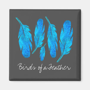 Imán Blue boho plumas azul y gris