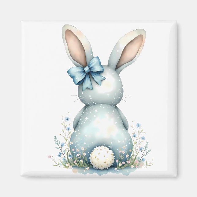 Imán Blue Bunny Tail Cottontail Easter Bunny con huevos (Frente)