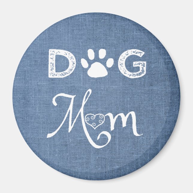 Imán Blue Burlap Dog Mom Magnet (Frente)