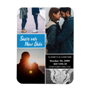 Imán Blue Change date Save our New Date Boda Photo