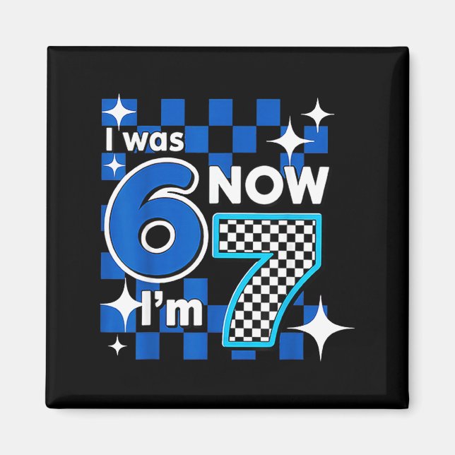 Imán Blue Checkered I Was 6 Now I'm 7 Birthday  (Frente)