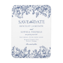 Imán Blue Chinoiserie Vintage Floral Save the Date Card