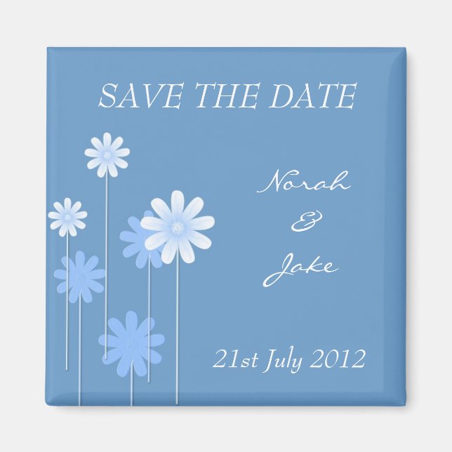 Imán Blue Daisy Wedding Save The Date Magnet (Frente)