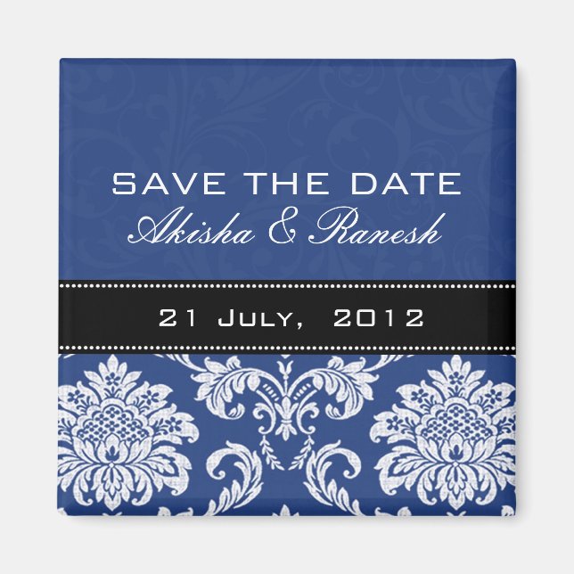 Imán Blue Damask Save the Date Magnet (Frente)