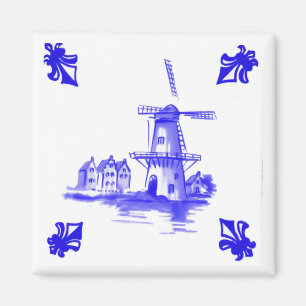 Imán Blue Dutch Windmill Tile Delft look