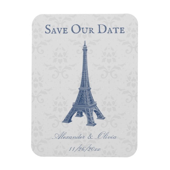 Imán Blue Eiffel Tower Damask Save The Date Magnet (Vertical)