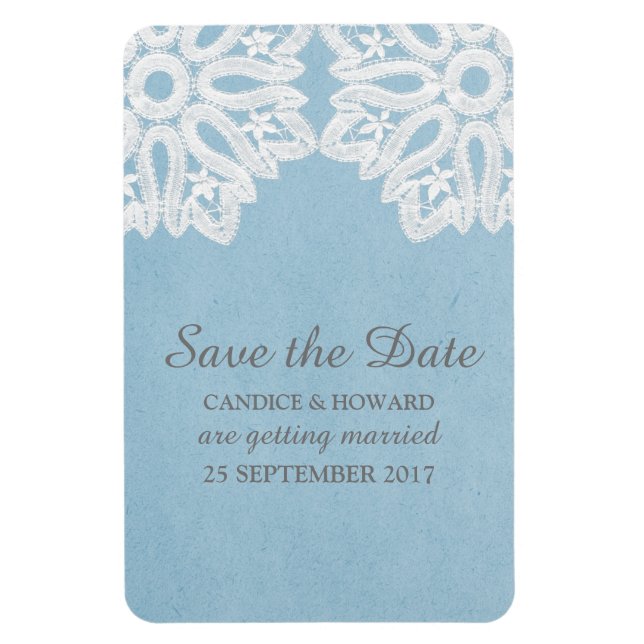 Imán Blue Elegant Lace Save the Date Flexi Magnet (Vertical)