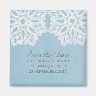 Imán Blue Elegant Lace Save the Date Magnet