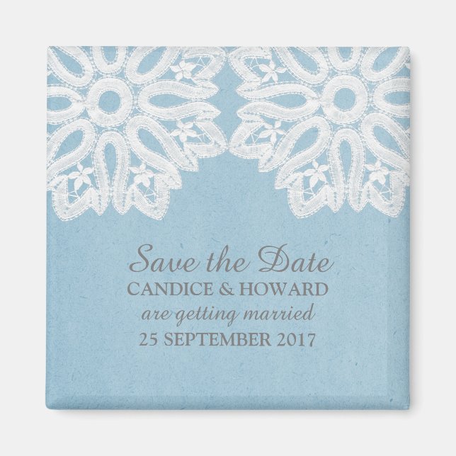 Imán Blue Elegant Lace Save the Date Magnet (Frente)