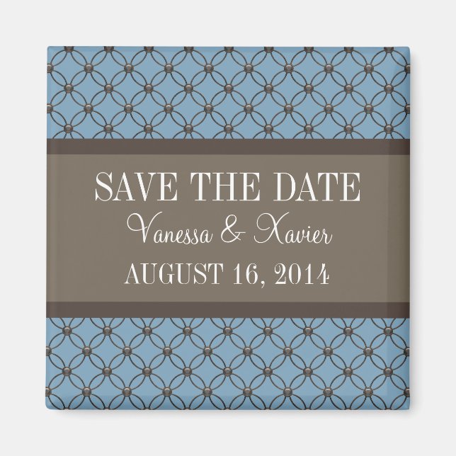 Imán Blue Fancy Lattice Save the Date Magnet (Frente)