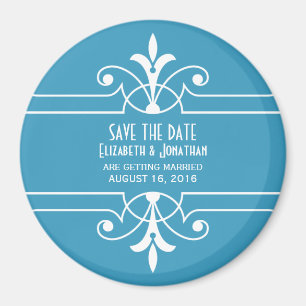 Imán Blue Fancy Ornamental Save the Date Magnet