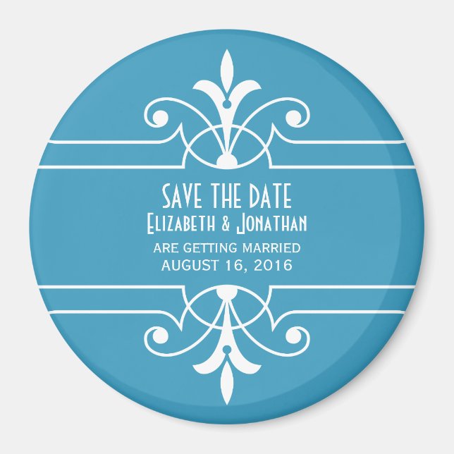 Imán Blue Fancy Ornamental Save the Date Magnet (Frente)
