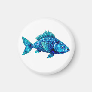 Imán Blue Fish with Spiky Fins and Scales