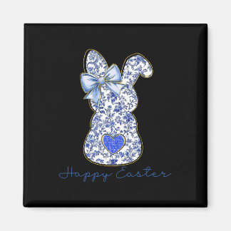 Imán Blue Floral Toile Chinoiserie Bunny Easter For Gir