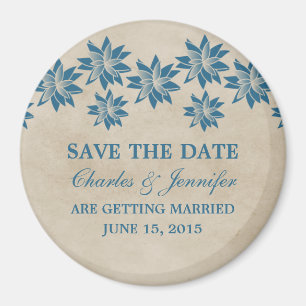 Imán Blue Floral Vintage Save the Date Magnet