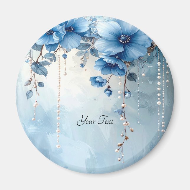 Imán Blue Flowers and Pearls Magnet (Frente)