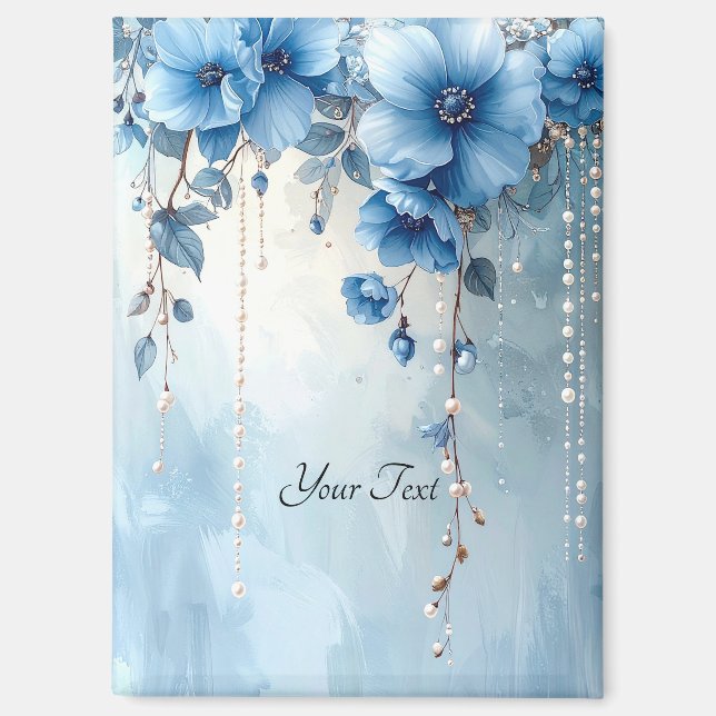 Imán Blue Flowers and Pearls Magnet (Anverso)