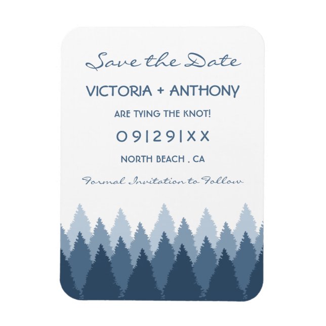Imán Blue Forest Range Boda De Woodland Save The Date (Vertical)