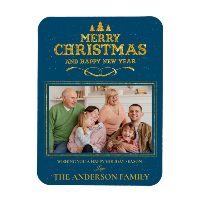 Imán Blue Gold Feliz Navidad Feliz Año Nuevo (Vertical)