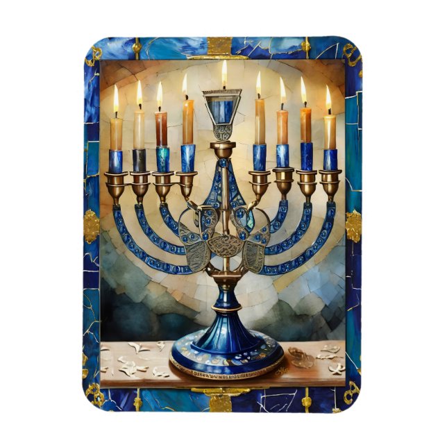 Imán Blue Hanukkah Menorah (Vertical)