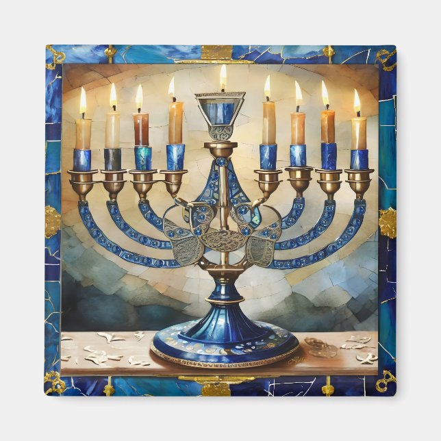 Imán Blue Hanukkah Menorah (Frente)