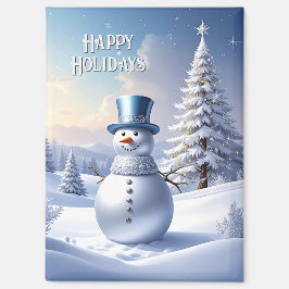 Imán Blue Hat Snowman Christmas Tree Holiday Magnet