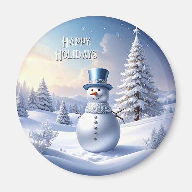 Imán Blue Hat Snowman Christmas Tree Holiday Magnet (Frente)