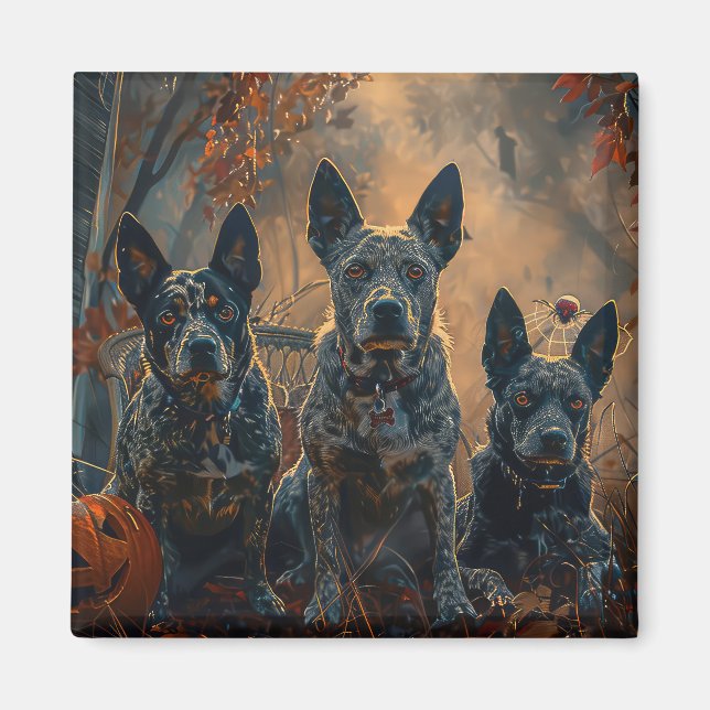 Imán Blue Heeler Halloween Noche Doggy Delight (Frente)