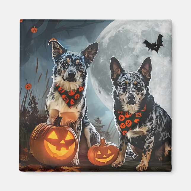 Imán Blue Heeler Halloween Spooky (Frente)