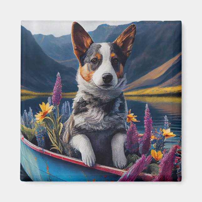Imán Blue Heeler on a Paddle: Una aventura panorámica (Frente)