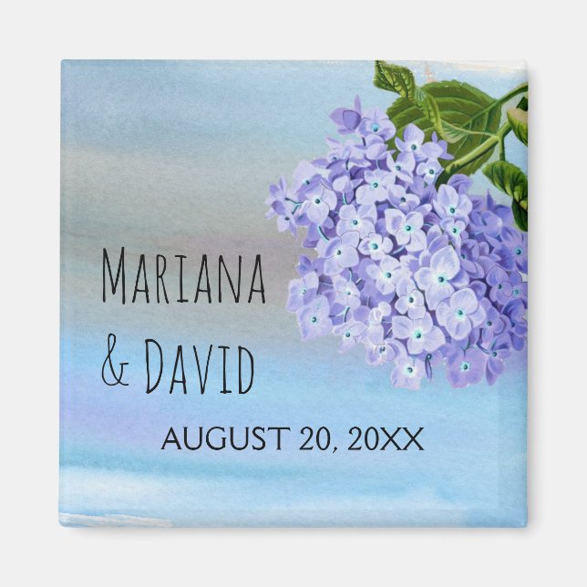 Imán Blue hidrangea floral boda Save the Date (Frente)