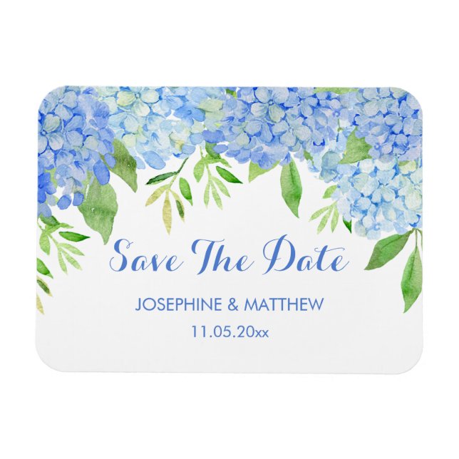 Imán Blue Hydrangea Floral Greeneration Save the Date (Horizontal)