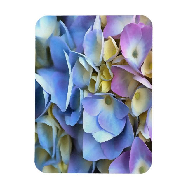 Imán Blue Hydrangea Shrub Bossom artístico (Vertical)
