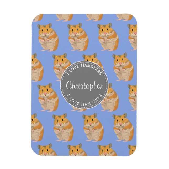 Imán Blue I love Hamsters Hamster Hamster Pattern (Vertical)
