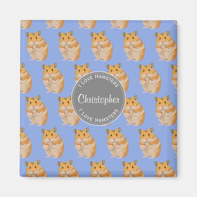 Imán Blue I love Hamsters Hamster Hamster Pattern (Frente)