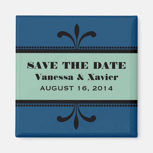 Imán Blue/Jade Fancy Art Deco Save the Date Magnet (Frente)
