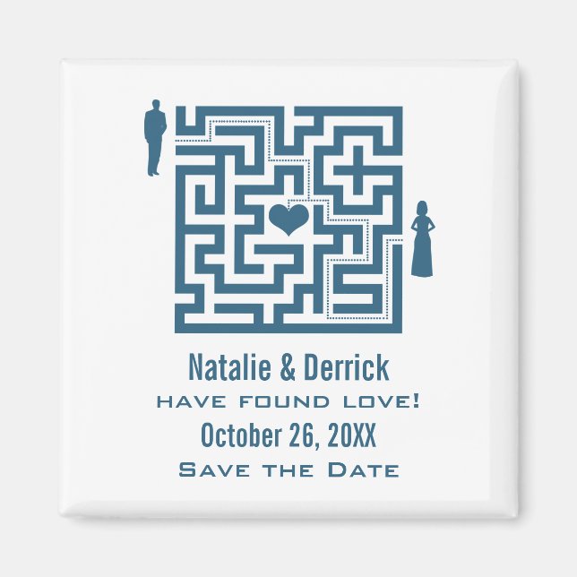 Imán Blue Love Maze Save the Date Magnet (Frente)