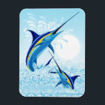 Imán Blue Marlin Jumping out of Ocean<br><div class="desc">Realistic illustration of a beautiful Marlin Fish Ocean Animal jumping out of ocean. Vector Art copyright BluedarkArt TheChameleonArt.</div>