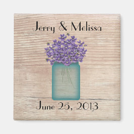 Imán Blue Mason Jar Violets Wedding Favor Magnet