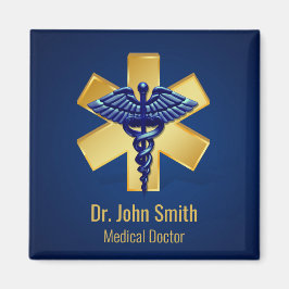 Imán Blue Medical 3D Caduceus Gold Cross