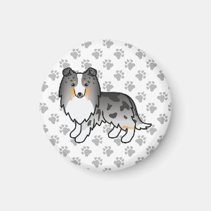 Imán Blue Merle Shetland Sheepdog Sheltie Cartoon Dog