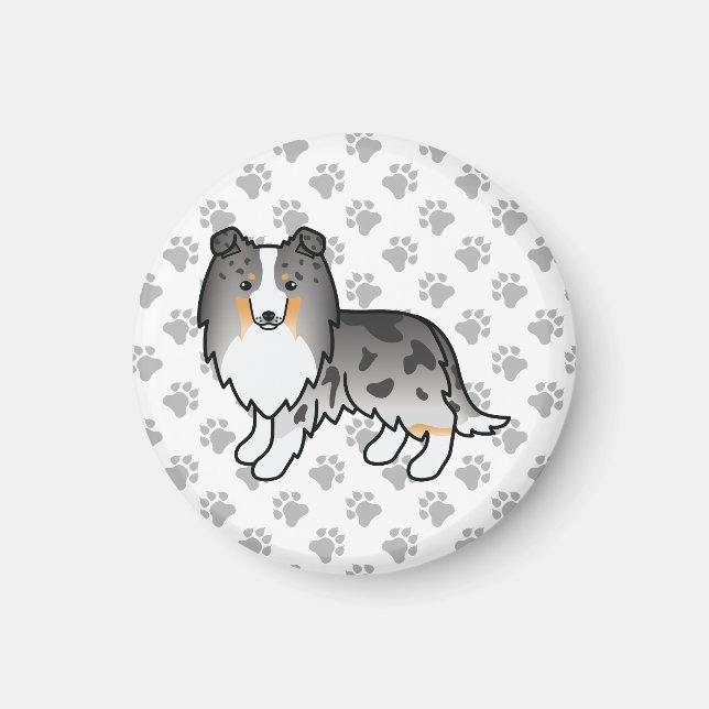 Imán Blue Merle Shetland Sheepdog Sheltie Cartoon Dog (Frente)