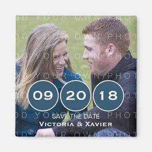 Imán Blue Modern Circles Photo Save the Date Magnet