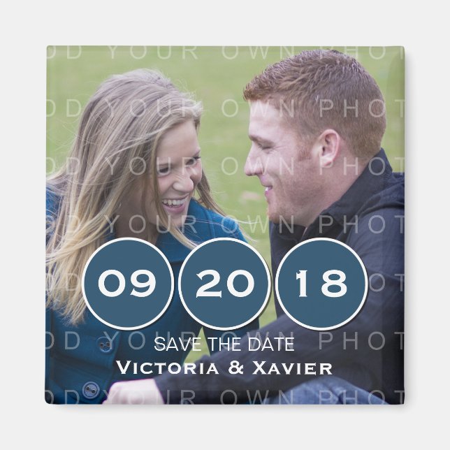 Imán Blue Modern Circles Photo Save the Date Magnet (Frente)