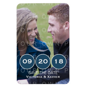 Imán Blue Modern Circles Photo Save the Date Magnet