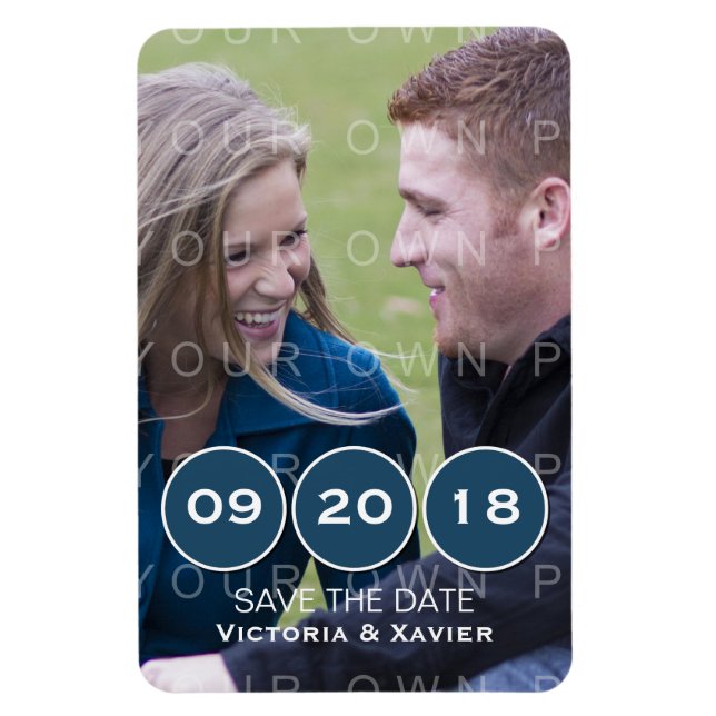 Imán Blue Modern Circles Photo Save the Date Magnet (Vertical)